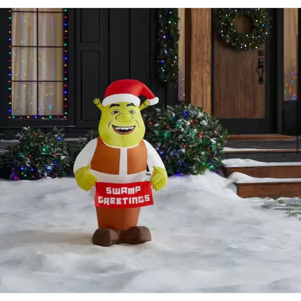 Shrek Ogre Santa Hat & Swamp Sign Christmas Airblown Inflatable NEW 3.5 Feet - Picture 5 of 5